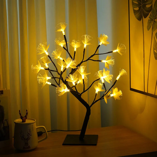 Floroux Lumière d'arbre à fleurs en fibre optique en bouleau