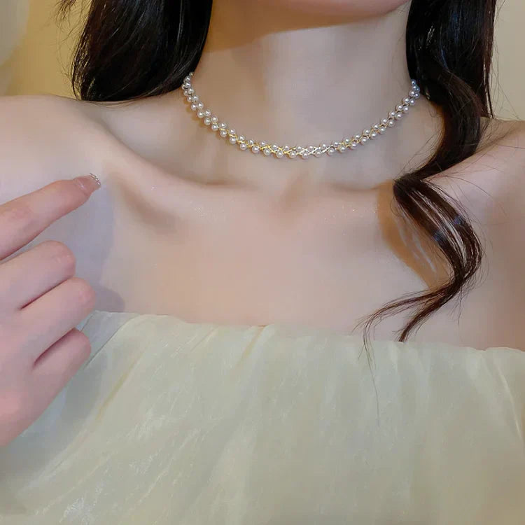 Collier Double Élégant avec Cristaux et Perles - Amira