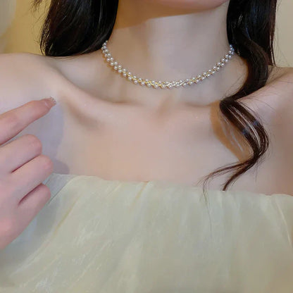 Collier Double Élégant avec Cristaux et Perles - Amira