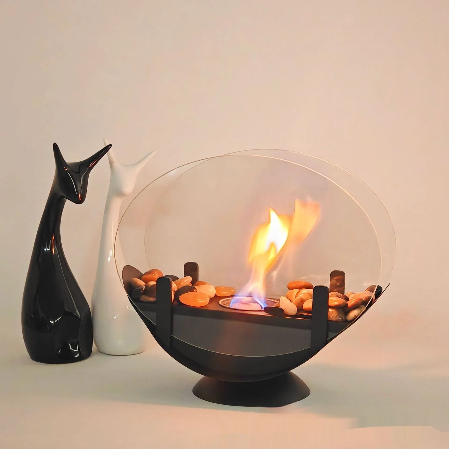 Floroux - Cheminée de table ovale noire portable en métal