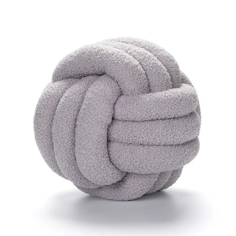 Coussin en peluche décoratif en forme de boule, noué en tissu doux
