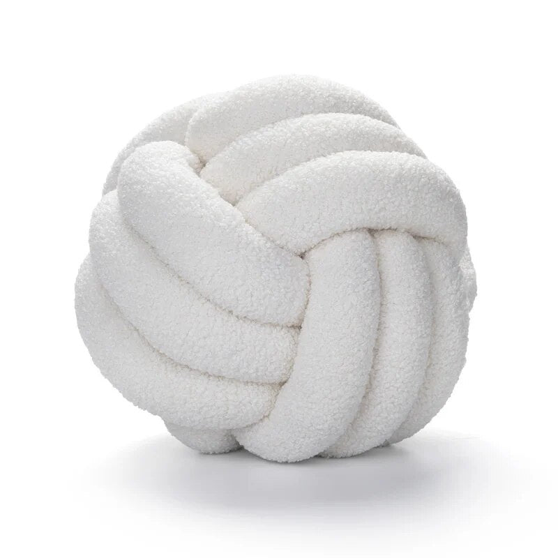 Coussin en peluche décoratif en forme de boule, noué en tissu doux
