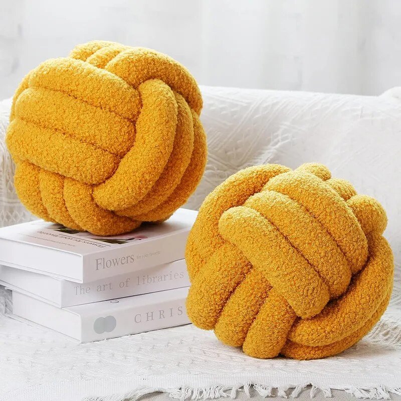 Coussin en peluche décoratif en forme de boule, noué en tissu doux