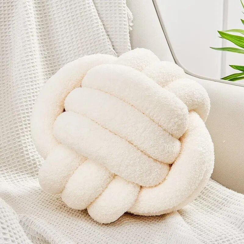 Coussin en peluche décoratif en forme de boule, noué en tissu doux