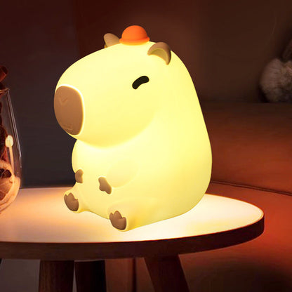 Lampe de nuit LED Capybara en silicone souple avec chapeau - Cadeau parfait pour les enfants et les filles