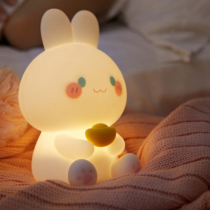 Lampe de chevet LED en silicone moelleux en forme de lapin - Cadeau parfait pour les enfants et les filles