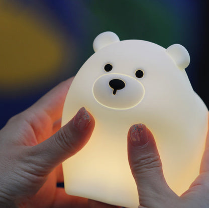 Lampe de nuit LED en silicone souple petit ours blanc - Cadeau parfait pour les enfants et les filles