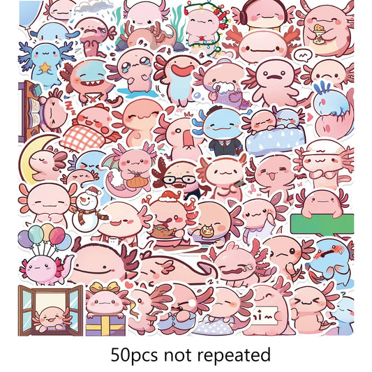 50 Pcs Autocollants Axolotl Idée Cadeau Imperméable