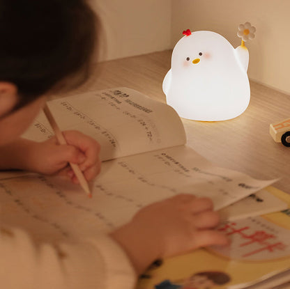 Charmante lampe de nuit en forme de poulet LED en silicone souple Meilleur cadeau pour bébé et fille