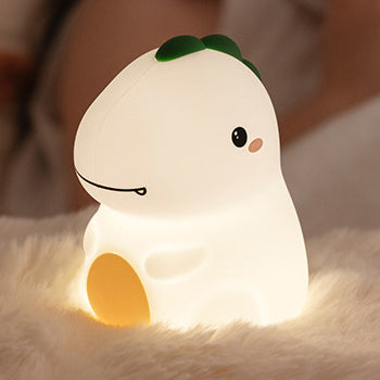Lampe de nuit LED dinosaure heureux en silicone mou - Cadeau parfait pour les enfants et les filles