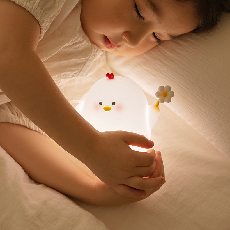 Charmante lampe de nuit en forme de poulet LED en silicone souple Meilleur cadeau pour bébé et fille