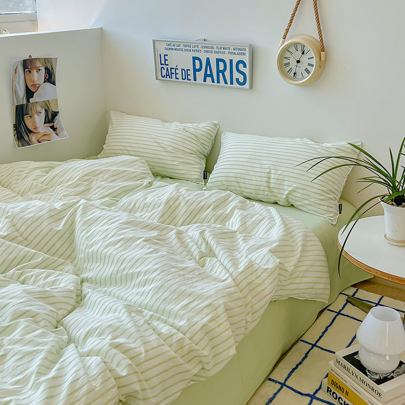 Ensemble de literie Floroux rayé vert lime
