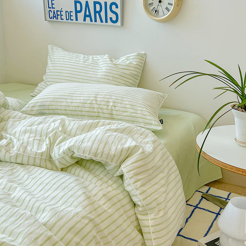 Ensemble de literie Floroux rayé vert lime