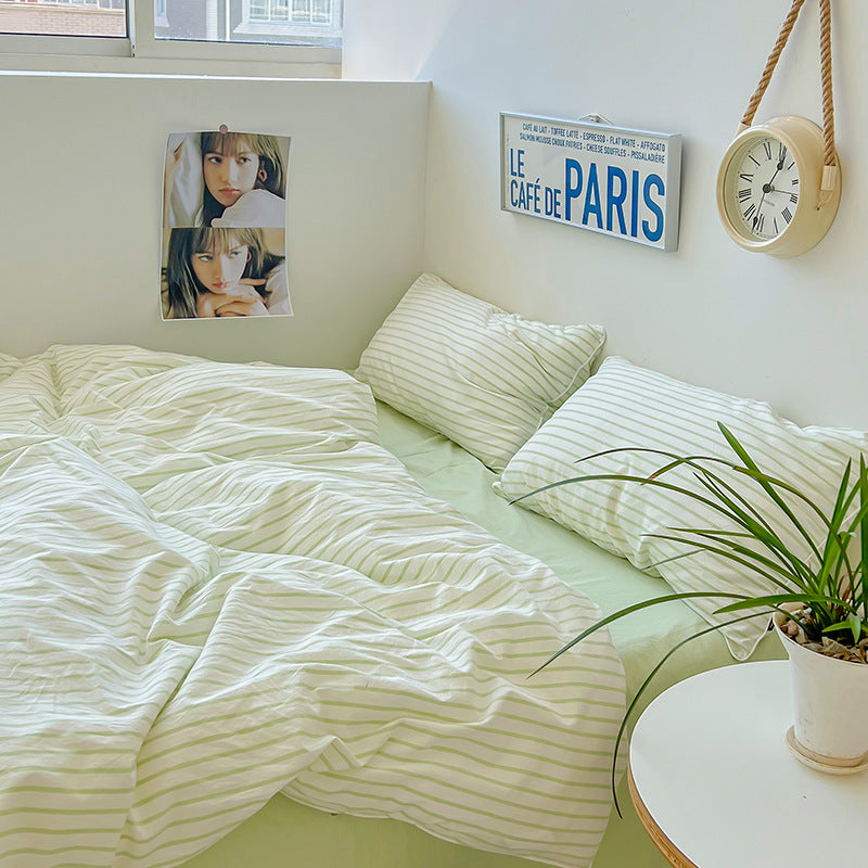 Ensemble de literie Floroux rayé vert lime