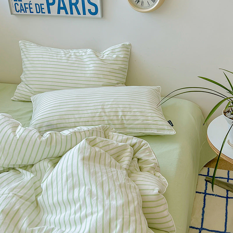 Ensemble de literie Floroux rayé vert lime