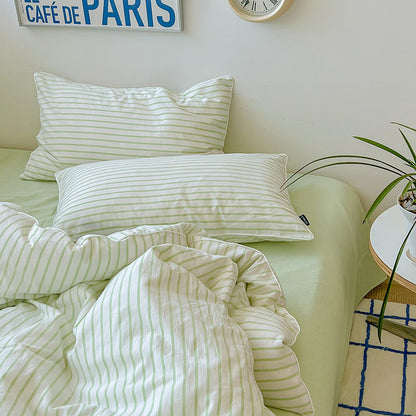 Ensemble de literie Floroux rayé vert lime