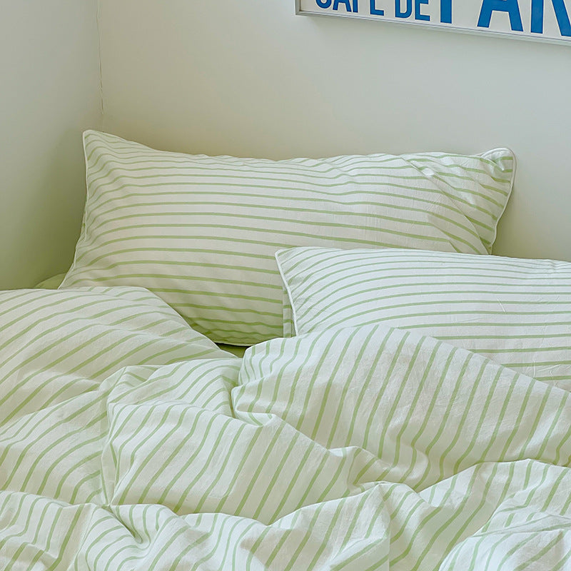 Ensemble de literie Floroux rayé vert lime