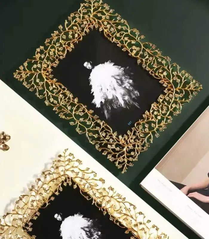 Cadre d'écran Feuilles dorées Cadre photo en métal