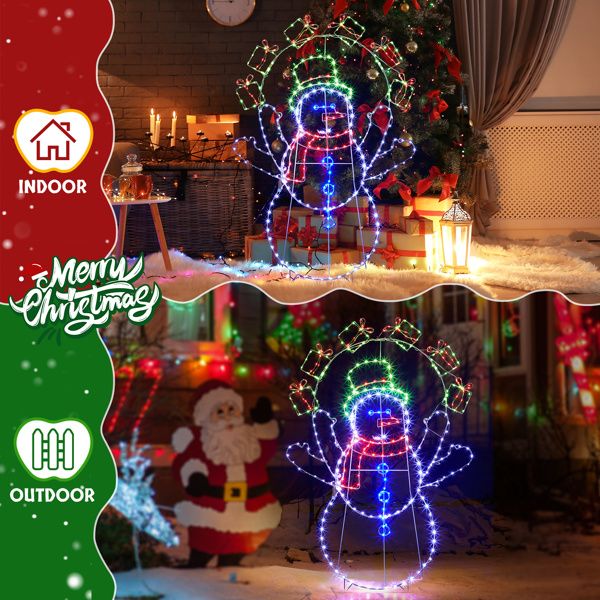 Bonhomme de neige jongleur animé de 5 pieds – Éclairé avec 358 lumières LED multicolores, décoration de vacances d'intérieur/extérieure 2024