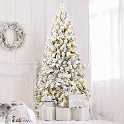 Arbre de Noël artificiel pré-éclairé neige-flocons de 5 pieds - Design ignifuge écologique, assemblage facile pour les fêtes 2024