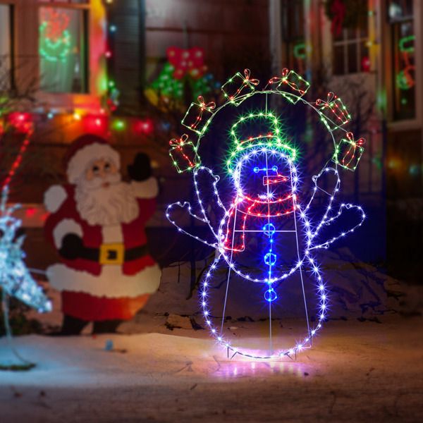 Bonhomme de neige jongleur animé de 5 pieds – Éclairé avec 358 lumières LED multicolores, décoration de vacances d'intérieur/extérieure 2024
