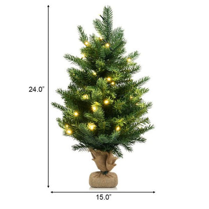 Arbre de Noël LED pré-éclairé de 24 pouces - Décor de table mini pour les fêtes avec fonction minuterie, parfait pour Noël à la maison et au bureau 2024
