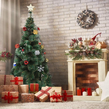 Arbre de Noël en Pin Classique de 6 pieds – Design Vert Réaliste avec Accents Dorés, Décoration de Vacances Idéale pour la Maison et le Bureau 2024