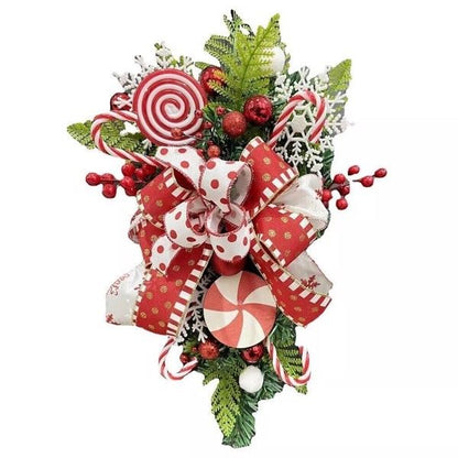 Couronne en forme de goutte de Noël de 19,7 pouces – Rouge festif avec décorations en bonbons et bouquets de baies, idéale pour la porte d'entrée, décorations de fête 2024