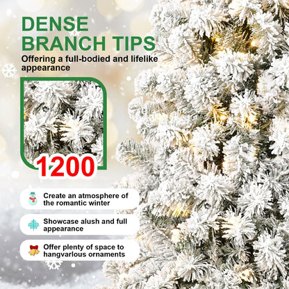 Arbre de Noël artificiel pré-éclairé neige-flocons de 5 pieds - Design ignifuge écologique, assemblage facile pour les fêtes 2024