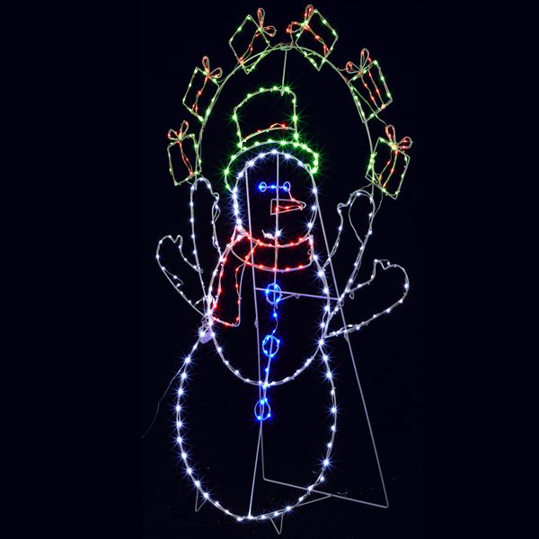 Bonhomme de neige jongleur animé de 5 pieds – Éclairé avec 358 lumières LED multicolores, décoration de vacances d'intérieur/extérieure 2024