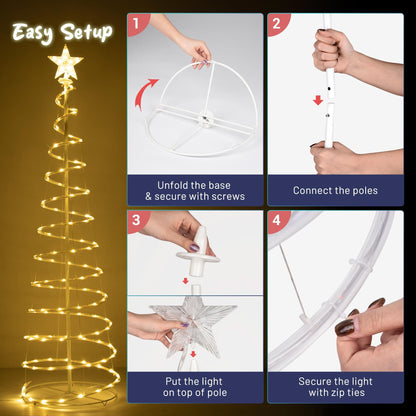 Lumière de Noël en spirale LED blanche chaude de 6 pieds – Décor de fête extérieur scintillant avec 8 modes, parfait pour une ambiance festive 2024