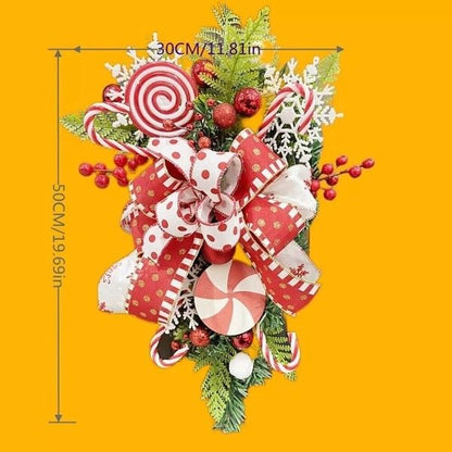 Couronne en forme de goutte de Noël de 19,7 pouces – Rouge festif avec décorations en bonbons et bouquets de baies, idéale pour la porte d'entrée, décorations de fête 2024