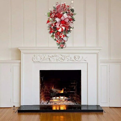 Couronne en forme de goutte de Noël de 19,7 pouces – Rouge festif avec décorations en bonbons et bouquets de baies, idéale pour la porte d'entrée, décorations de fête 2024