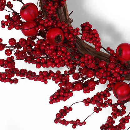 Couronne de Baies Mélangées de 23,5 pouces – Cadre en Branche Rustique pour Porte d'Entrée, Décor de Noël 2024