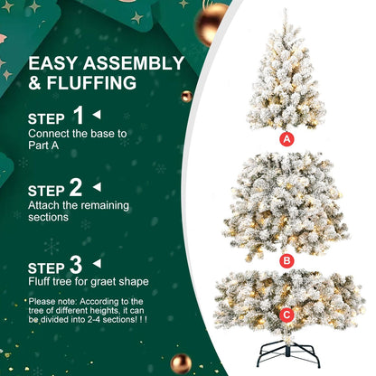 Arbre de Noël artificiel pré-éclairé neige-flocons de 5 pieds - Design ignifuge écologique, assemblage facile pour les fêtes 2024