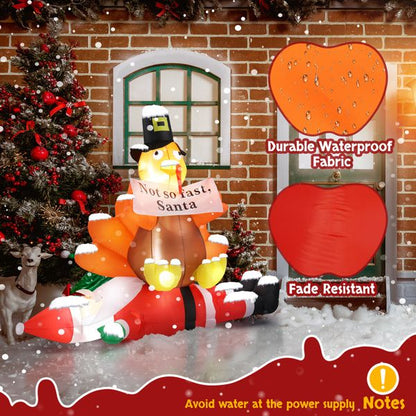 Dinde gonflable drôle de 4,9 pieds sur le Père Noël – Décoration extérieure éclairée par LED pour pelouse et jardin, Noël 2024