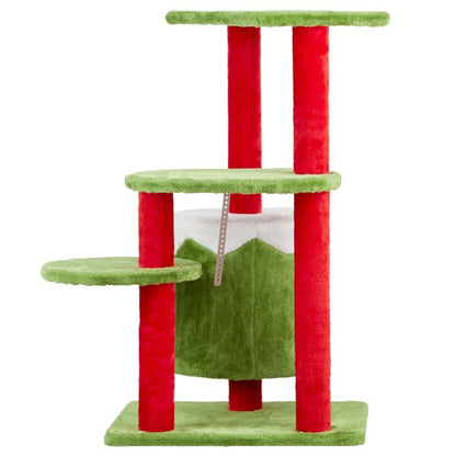 Arbre à chat de Noël festif de 32 po avec condo - Centre d'activité en peluche à 3 niveaux pour chats d'intérieur 2024
