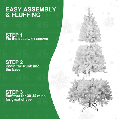 Arbre de Noël blanc écologique de 5 pieds - PVC ignifuge, montage facile et design duveteux pour la décoration des fêtes 2024