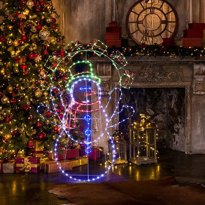 Bonhomme de neige jongleur animé de 5 pieds – Éclairé avec 358 lumières LED multicolores, décoration de vacances d'intérieur/extérieure 2024