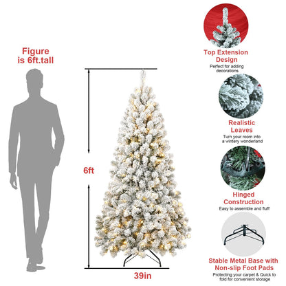Arbre de Noël artificiel pré-éclairé neige-flocons de 5 pieds - Design ignifuge écologique, assemblage facile pour les fêtes 2024
