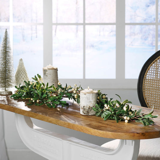 54" Guirlande d'hiver Snowberry Green – Feuillage naturel avec des baies blanches, parfait pour la décoration intérieure, Noël 2024