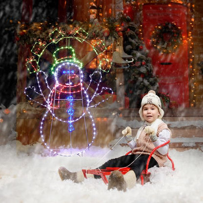 Bonhomme de neige jongleur animé de 5 pieds – Éclairé avec 358 lumières LED multicolores, décoration de vacances d'intérieur/extérieure 2024