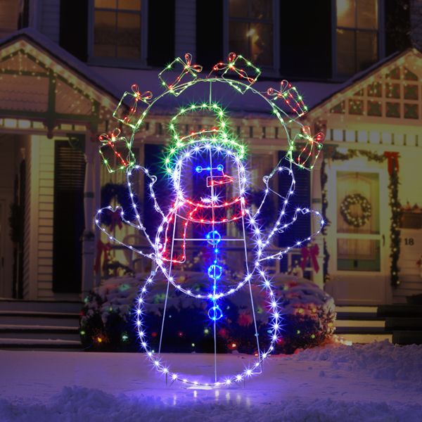 Bonhomme de neige jongleur animé de 5 pieds – Éclairé avec 358 lumières LED multicolores, décoration de vacances d'intérieur/extérieure 2024