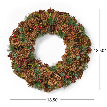 Couronne de Noël en cônes de pin naturels – Décor scintillant de 18,5 pouces pour porte d'entrée, Décor de vacances 2024