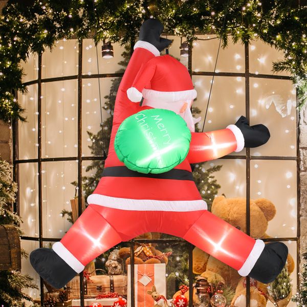 Décoration de Noël de Père Noël suspendu gonflable – 4,9 pieds avec lumières LED, décoration extérieure amusante pour pelouse ou jardin, décorations de Noël 2024
