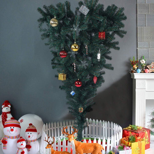 5,5 pieds arbre de Noël artificiel inversé avec support en métal robuste - Décoration de vacances unique pour la maison et le bureau 2024