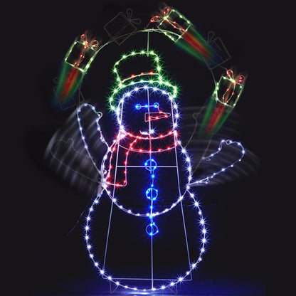 Bonhomme de neige jongleur animé de 5 pieds – Éclairé avec 358 lumières LED multicolores, décoration de vacances d'intérieur/extérieure 2024