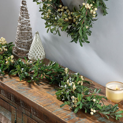 54" Guirlande d'hiver Snowberry Green – Feuillage naturel avec des baies blanches, parfait pour la décoration intérieure, Noël 2024