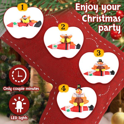 Dinde gonflable drôle de 4,9 pieds sur le Père Noël – Décoration extérieure éclairée par LED pour pelouse et jardin, Noël 2024