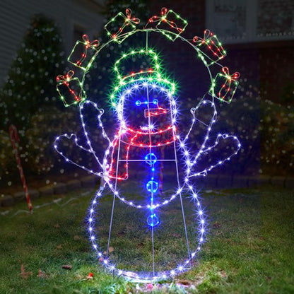 Bonhomme de neige jongleur animé de 5 pieds – Éclairé avec 358 lumières LED multicolores, décoration de vacances d'intérieur/extérieure 2024